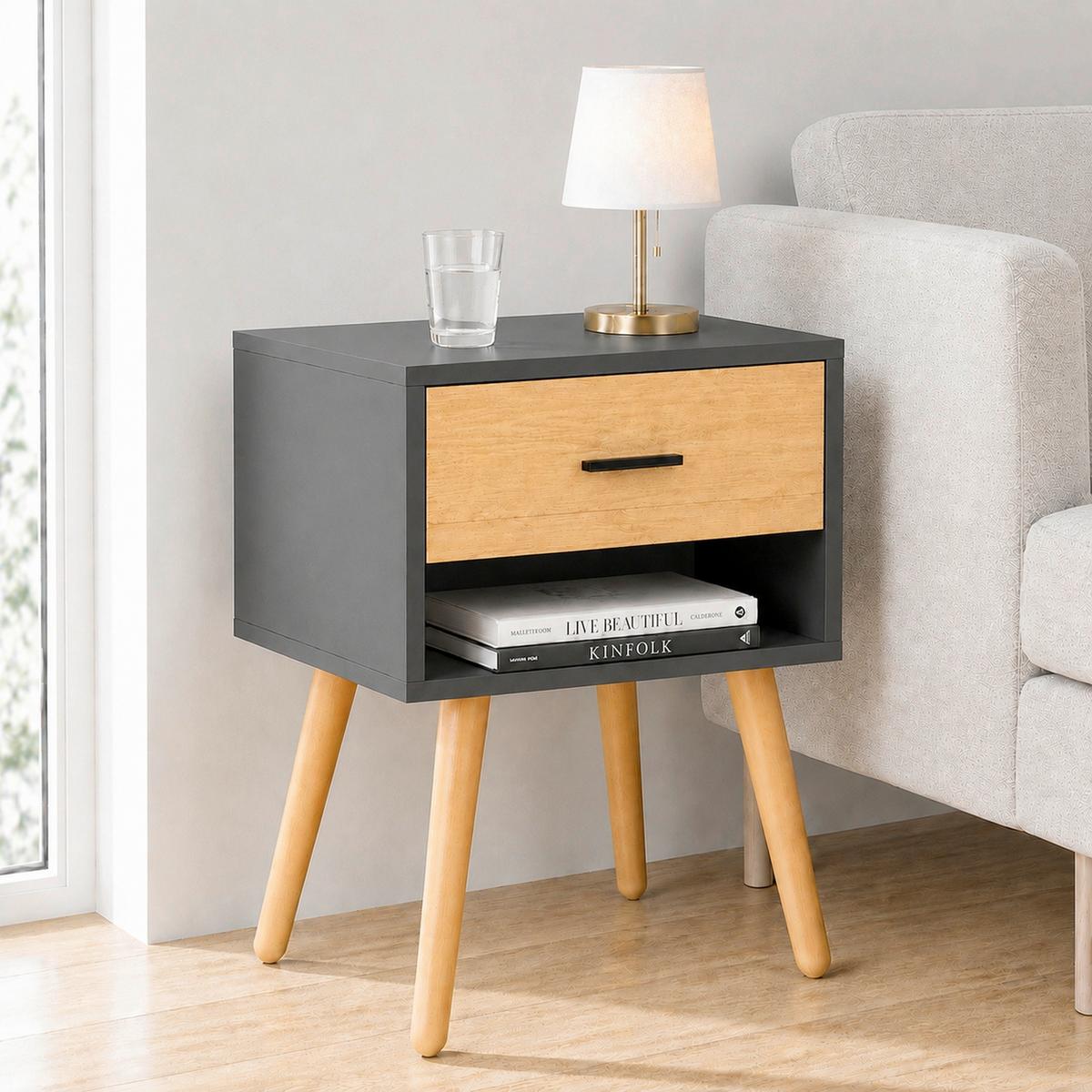 Beistelltisch Singol XL Anthrazit/Honigeiche - Honigeiche/Anthrazit, Design, Holzwerkstoff/Metall (45/30/70cm) - MID.YOU