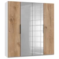 Drehtürenschrank Level 36A mit Spiegel ca. 200 cm Weiß/Eiche - Chromfarben/Eichefarben, MODERN, Holzwerkstoff (200/216/58cm) - MID.YOU