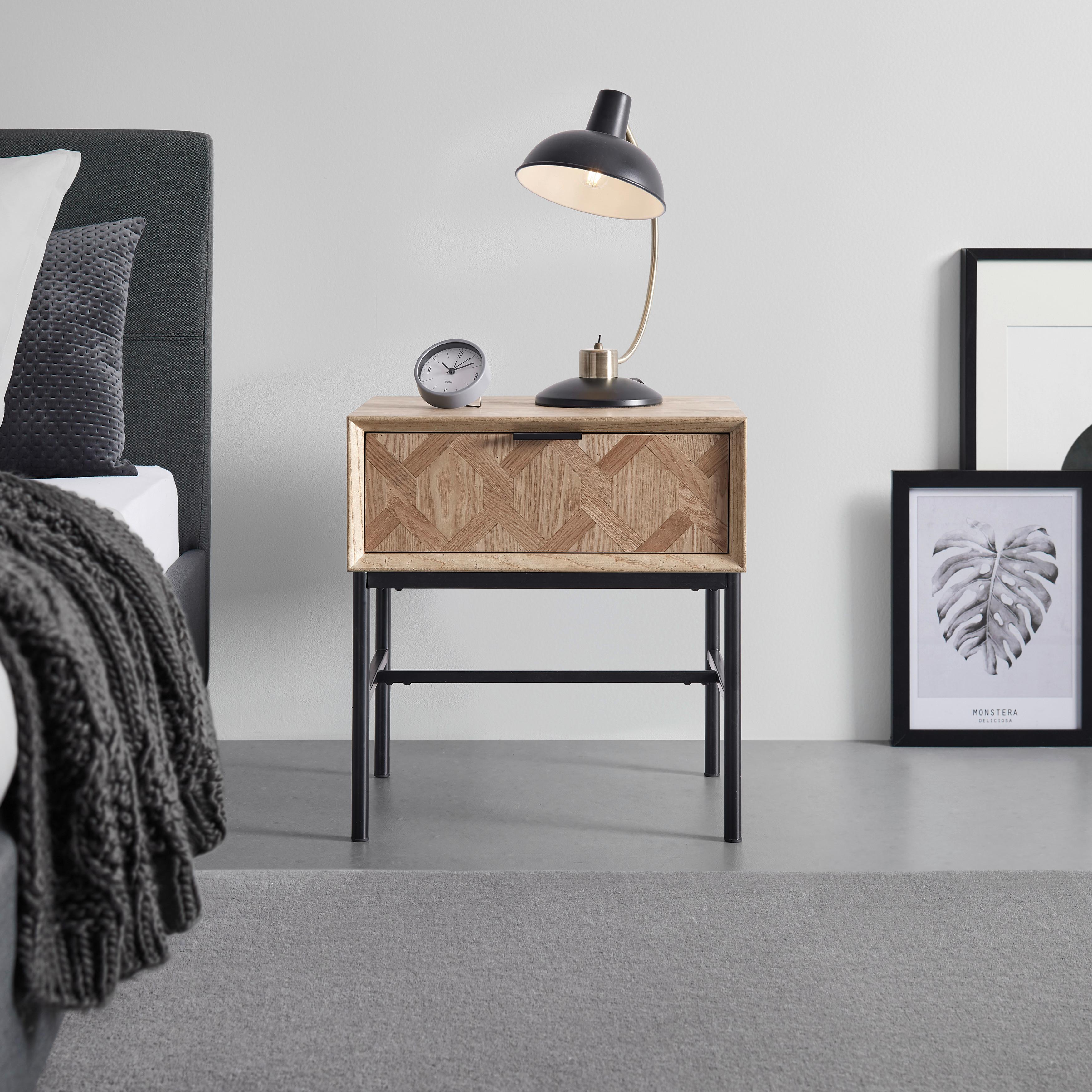 SÄNGBORD MILANO - svart/askfärgad, Modern, metall/trä (47,5/51/36cm) - Bessagi Home