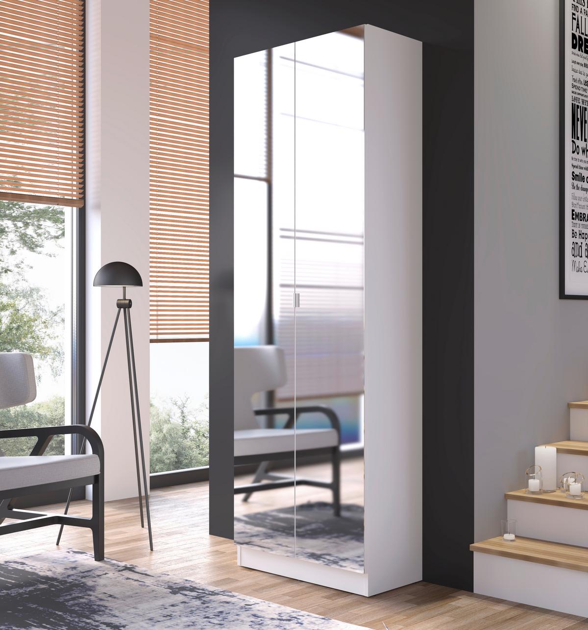 Dulap multifuncțional LENA - alb, Trend, sticlă/material pe bază de lemn (65/195,5/33cm) - Modern Living