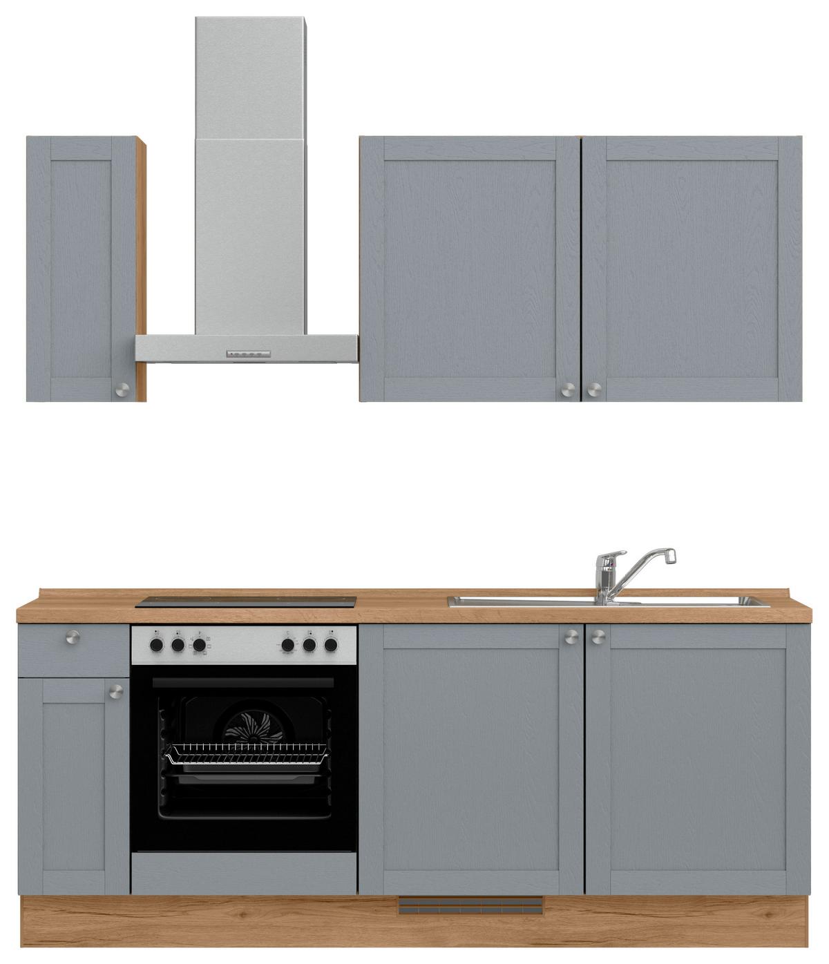 Küchenleerblock Frame Low o. Geräte Blaugrau - Edelstahlfarben/Eichefarben, MODERN, Holzwerkstoff/Metall (210cm) - Nobilia