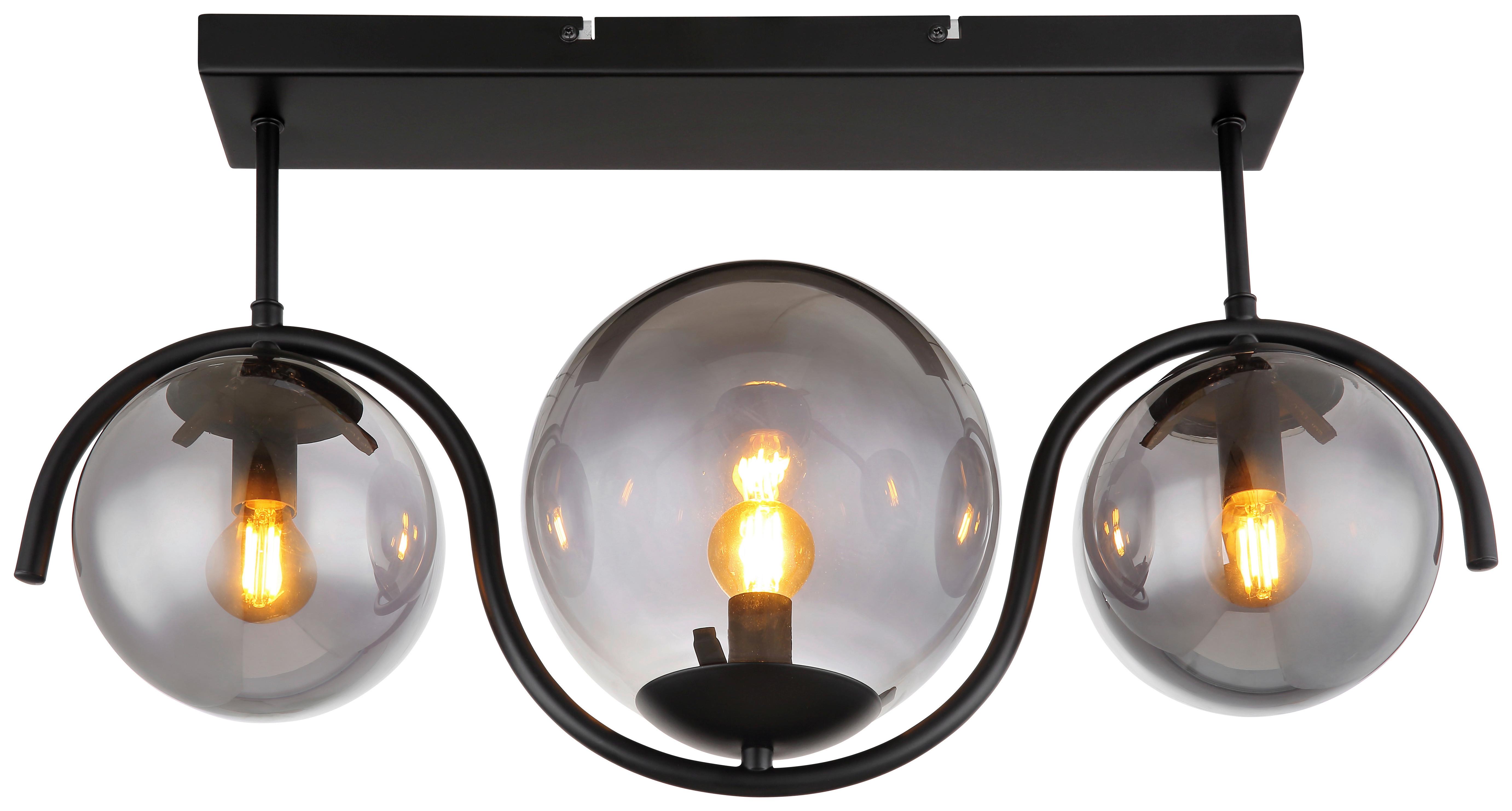 DECKENLEUCHTE PORRY SCHWARZ B: 20CM 3-FLM. - Schwarz, Basics, Glas/Metall (60/20/33cm) - Globo