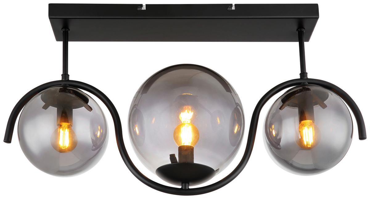 DECKENLEUCHTE PORRY SCHWARZ B: 20CM 3-FLM. - Schwarz, Basics, Glas/Metall (60/20/33cm) - Globo