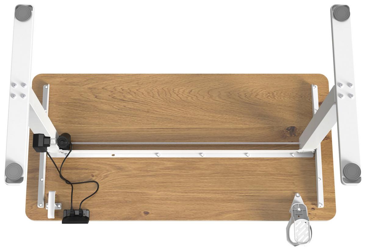 BIURKO PIKA - dąb deskowy/biały, Modern, materiał drewnopochodny/tworzywo sztuczne (120/60/70-115cm) - Livetastic
