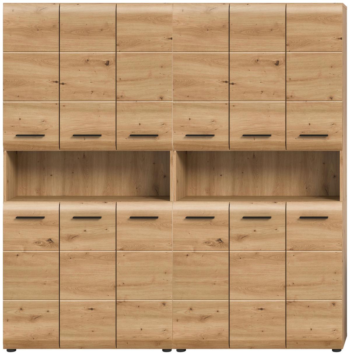 Hochschrank Ice Eiche Artisan - Schwarz/Eiche Artisan, Basics, Holzwerkstoff/Kunststoff (180cm) - MID.YOU