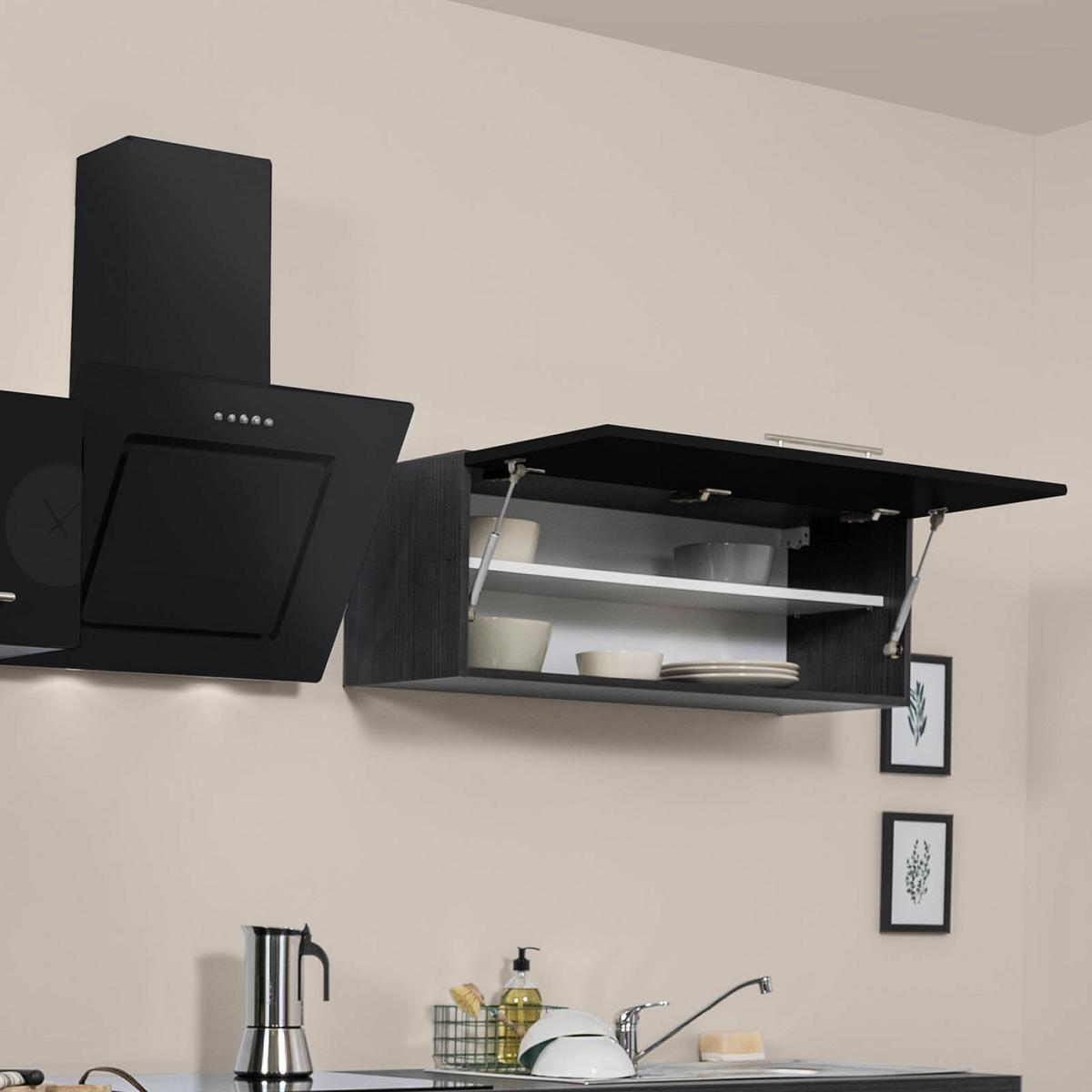Küchenzeile mit Geräte Schwarz Hochgl/Eiche Grau B: ca. 280cm - Edelstahlfarben/Eichefarben, Basics, Holzwerkstoff/Metall (280cm) - Respekta