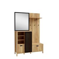 Ansamblu de hol JYTANA - culoare lemn stejar/negru, Natur, material pe bază de lemn (132/200,3/40,2cm) - Premium Living