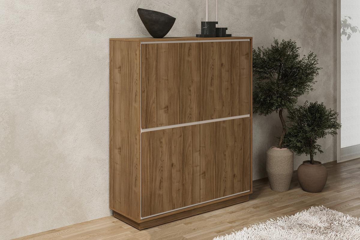 Komód Cosme - kasmírszínű/diószínű, Modern, faalapú anyag (113/136/40cm)