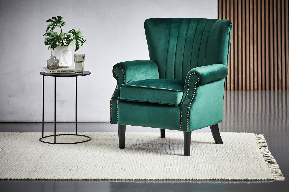 FOTEL CHARLY - czarny/ciemnozielony, Trend, drewno/tkanina (75/92/76cm) - Xora