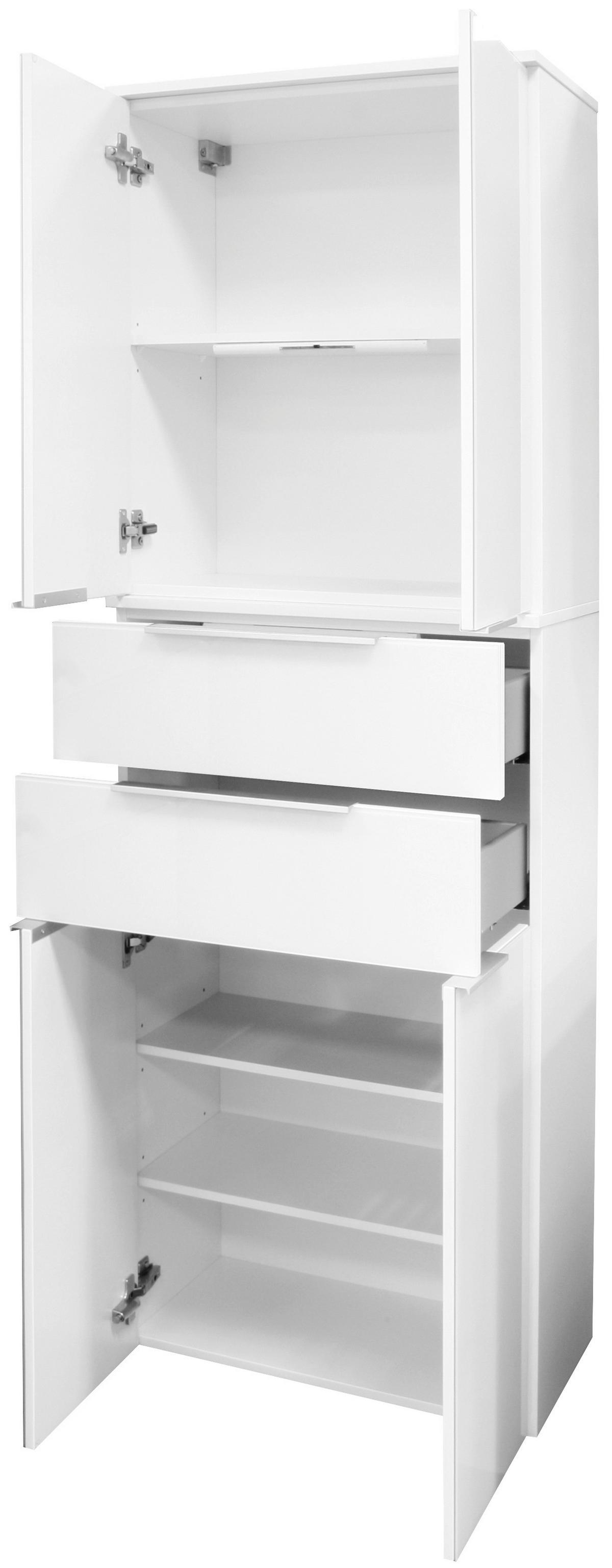 Hochschrank "Kara White" , weiß - Silberfarben/Weiß, MODERN, Glas/Holzwerkstoff (61/176/32cm) - MID.YOU