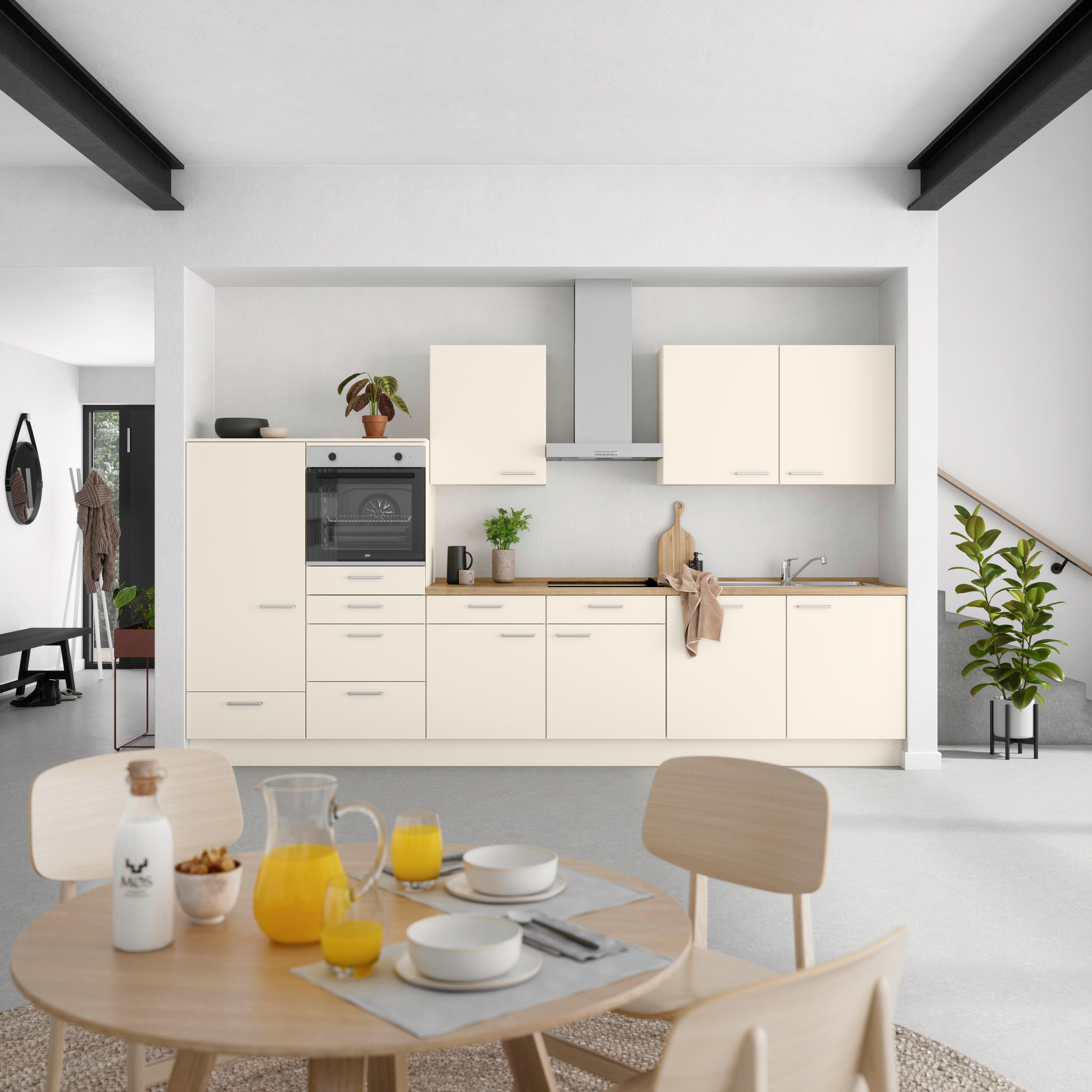 Küchenblock Touch Low m. Geräten Magnolie - Edelstahlfarben/Eichefarben, MODERN, Holzwerkstoff/Metall (360cm) - Nobilia