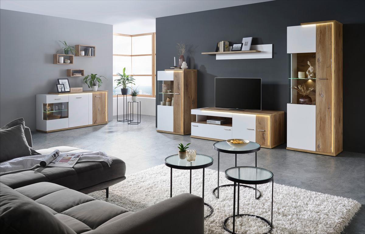 TV-Element Ambiente in Weiß/Eichefarben - MODERN, Holzwerkstoff/Kunststoff (163,6/56,6/53,6cm) - Mömax