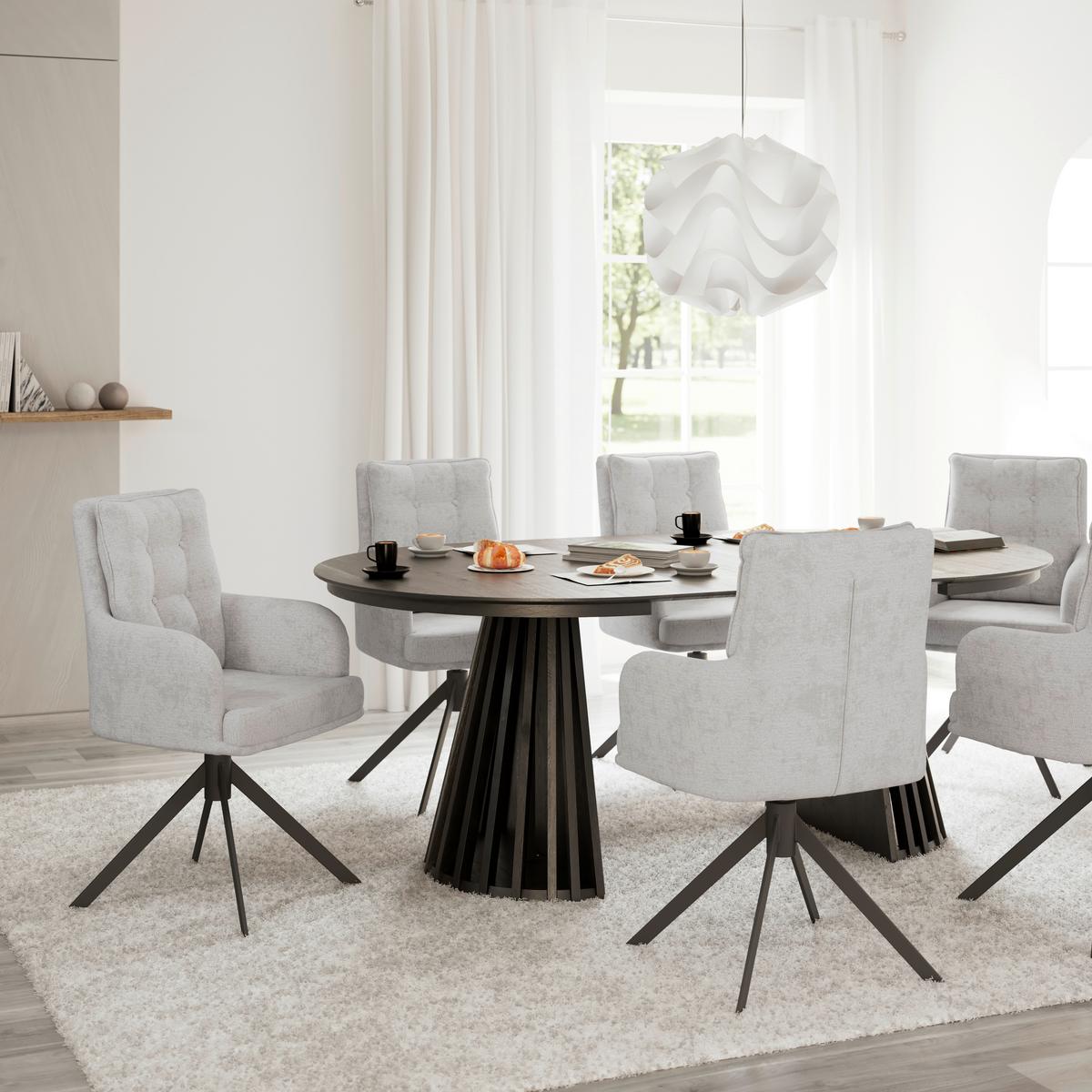 Armlehnstuhl Marietta Hellgrau Webstoff Gepolstert - Hellgrau/Schwarz, MODERN, Holz/Textil (66/90/60cm) - Bessagi Home