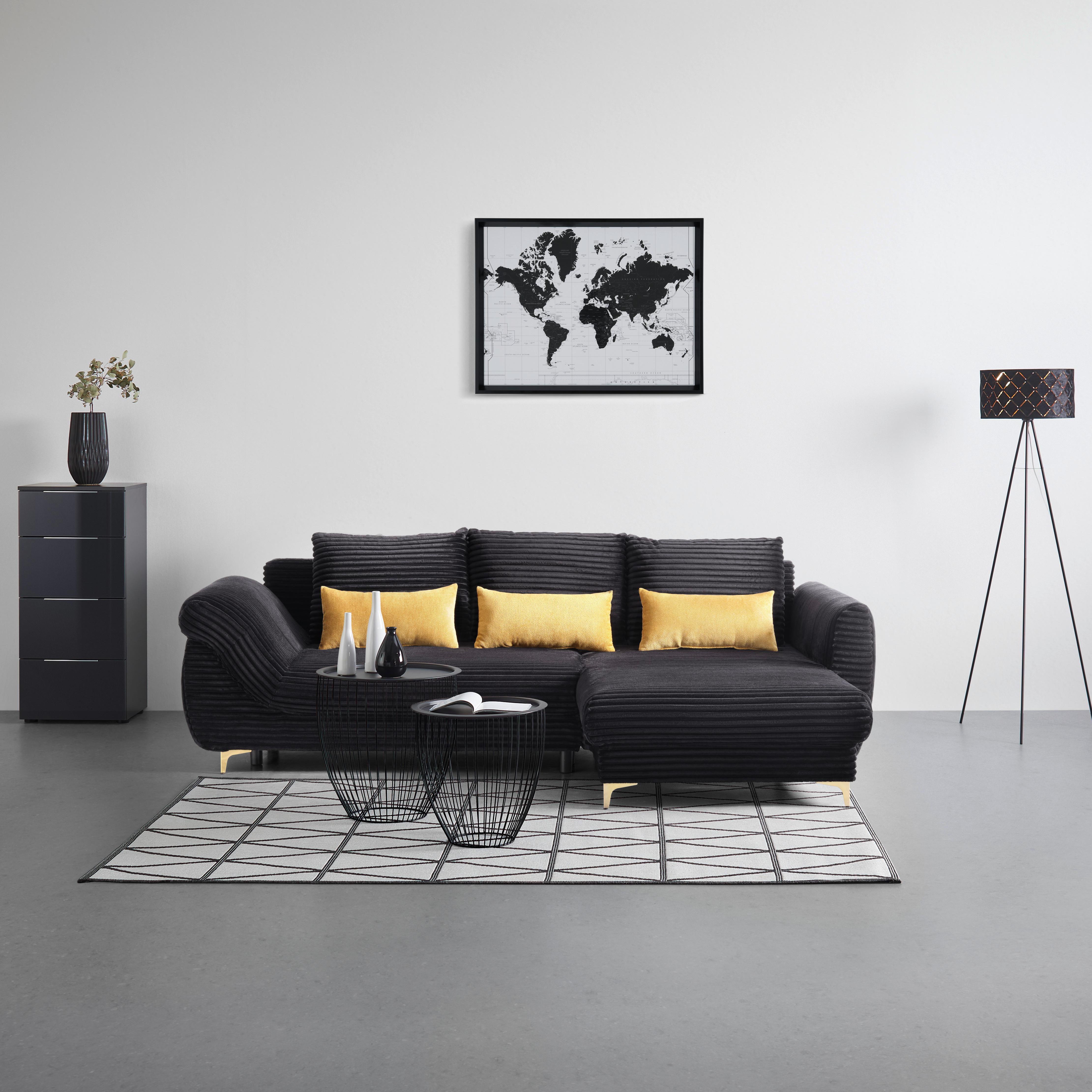 Wohnlandschaft Atlantis Lux Schwarz - Goldfarben/Schwarz, Lifestyle, Holz/Textil (263/175cm) - Mömax