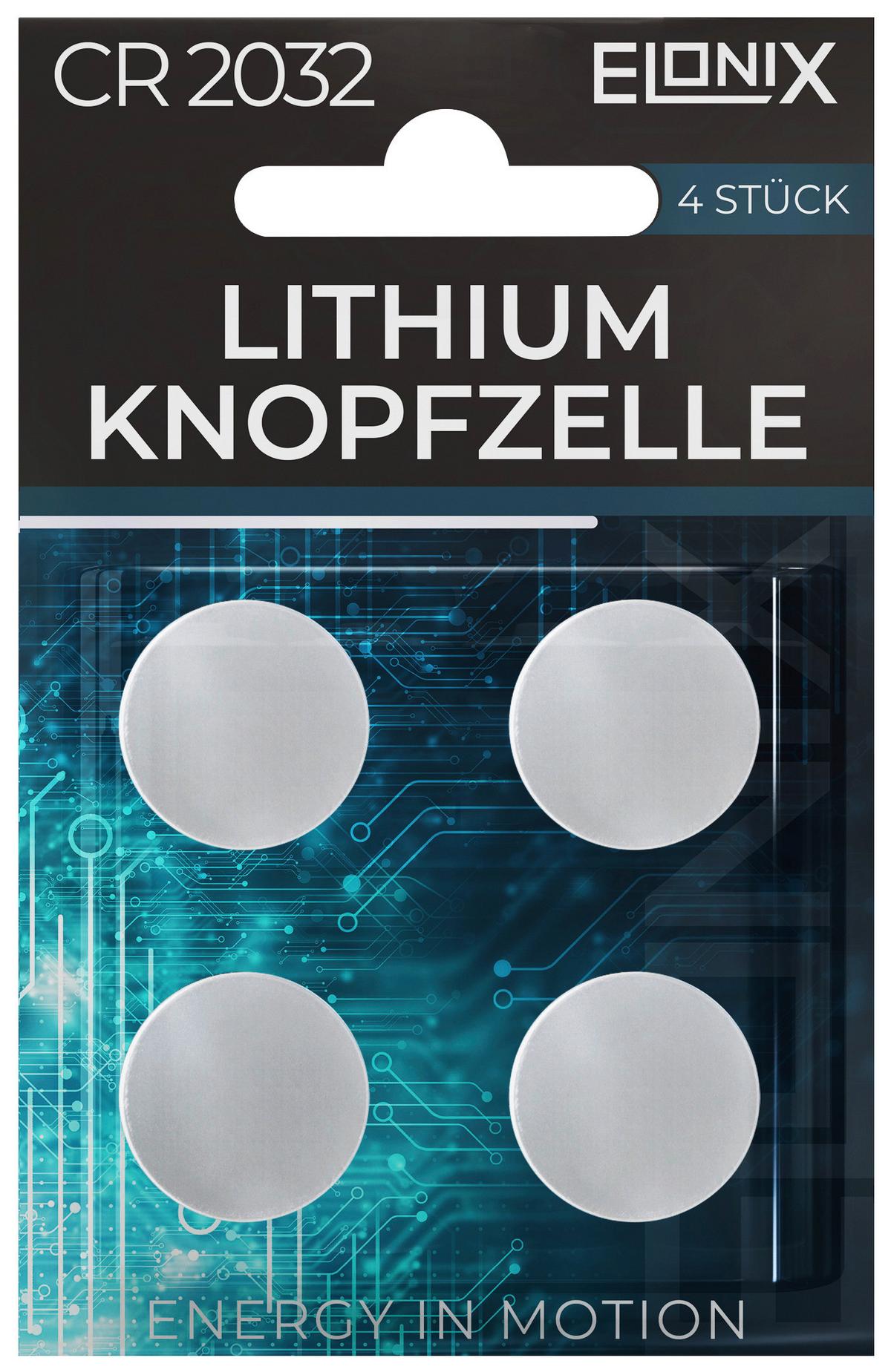 Knopfzellenbatterie CR2032 4er Packung - Silberfarben, Basics (2cm)