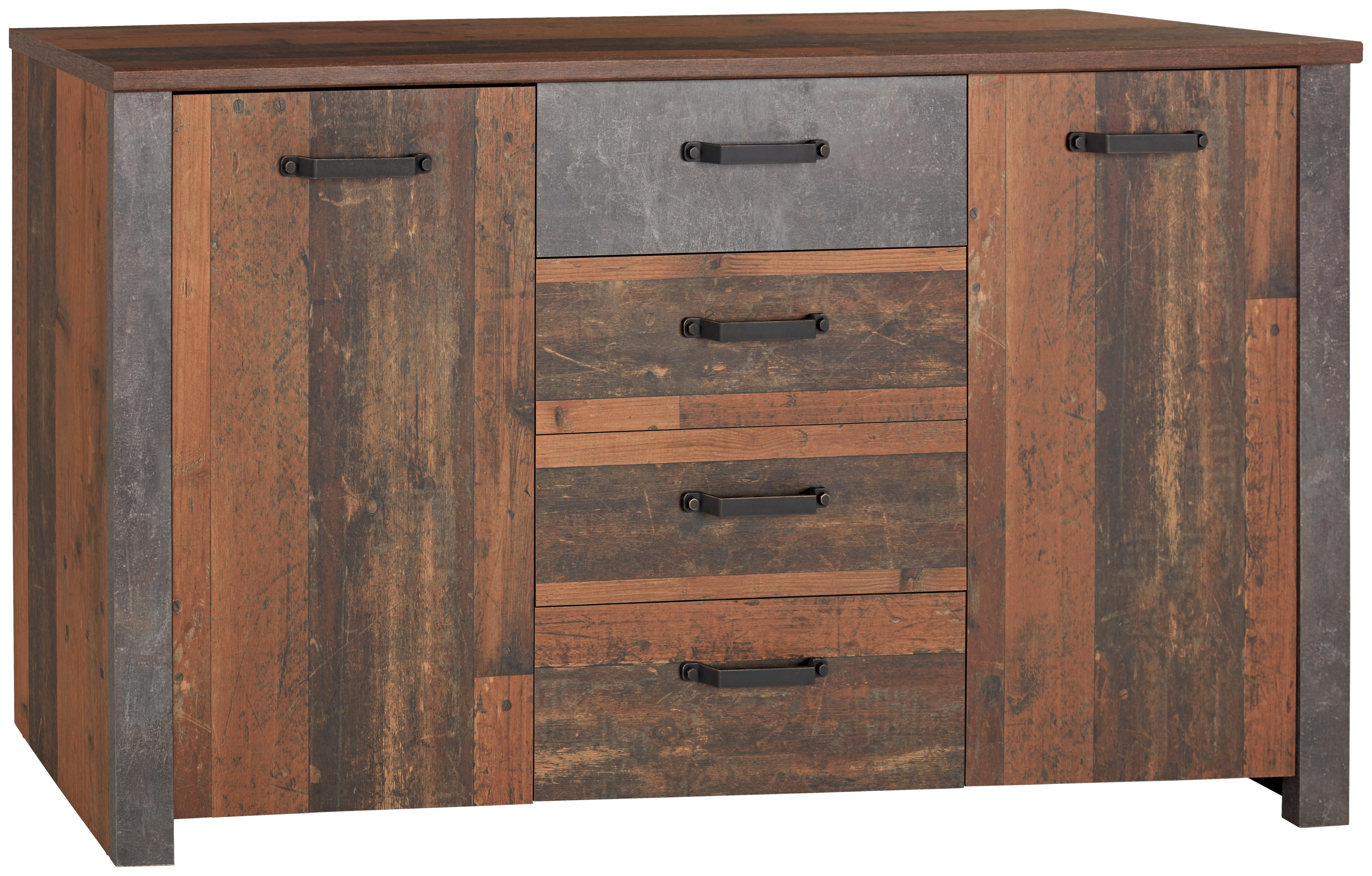 Comodă ONTARIO - gri închis/culoare lemn stejar, Modern, material pe bază de lemn (162/86/41,5cm) - Zandiara