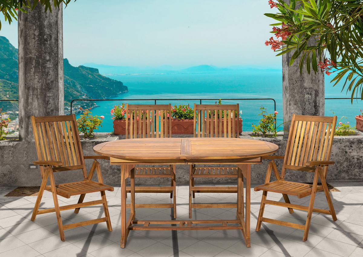 Gartentischgruppe 5-tlg. Naturfarben Akazienholz - Naturfarben, Natur, Holz - Gardenson