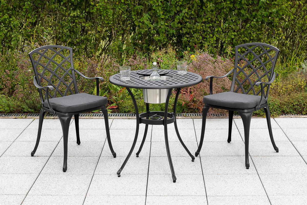 BALKONSET RHODOS - Graphitfarben/Grau, MODERN, Textil/Metall - Gardenson