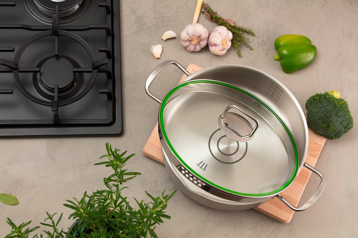 Tigaie pentru servire Munich 4L - culoare inox, Design, sticlă/metal (28cm) - Chefkoch+Fackelmann