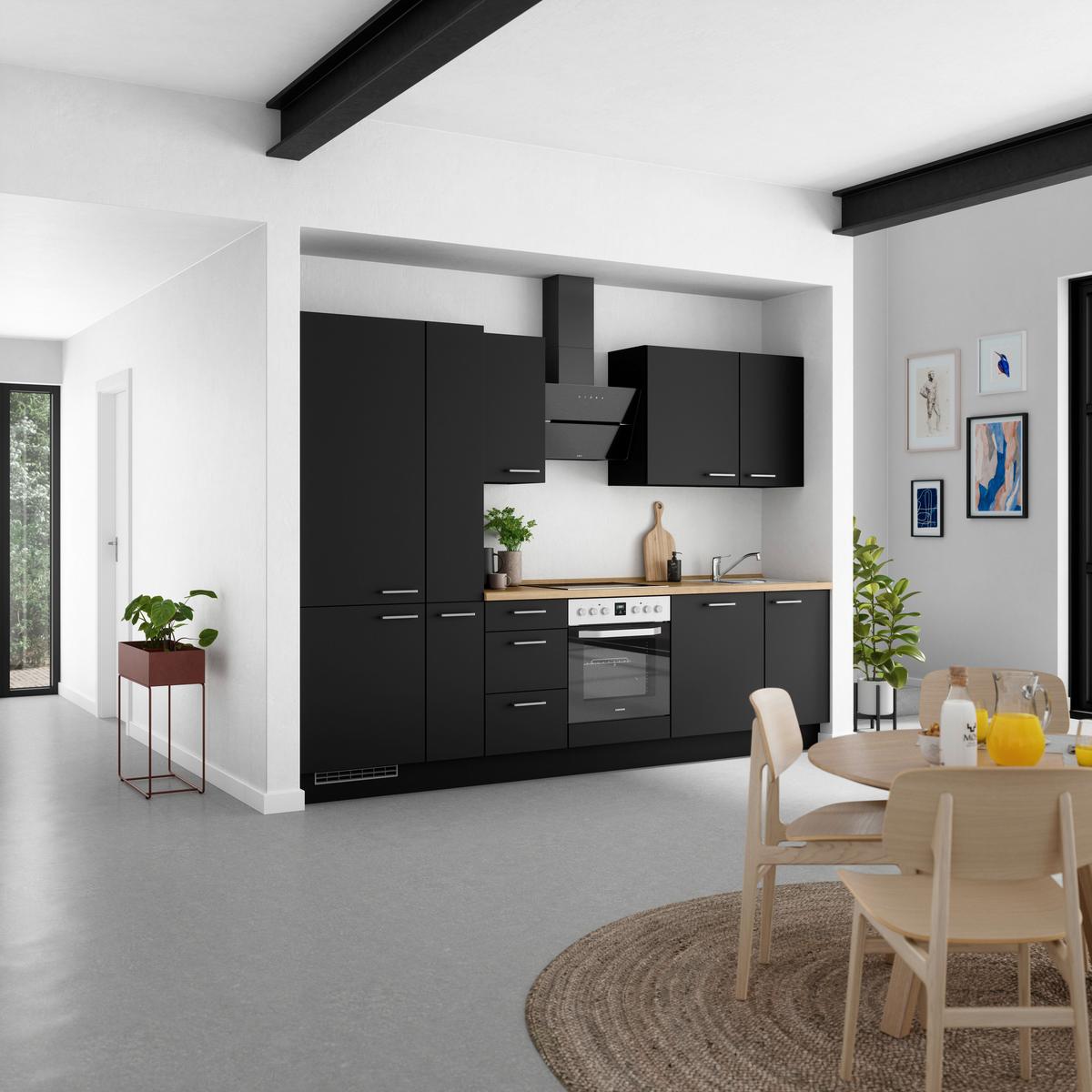 Küchenblock Touch High m. Geräten Schwarz - Edelstahlfarben/Eichefarben, MODERN, Holzwerkstoff/Metall (300cm) - Nobilia