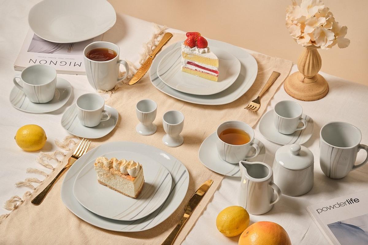 SERWIS OBIADOWO-ŚNIADANIOWY 12025 - beżowy/biały, Basics, ceramika - Novel