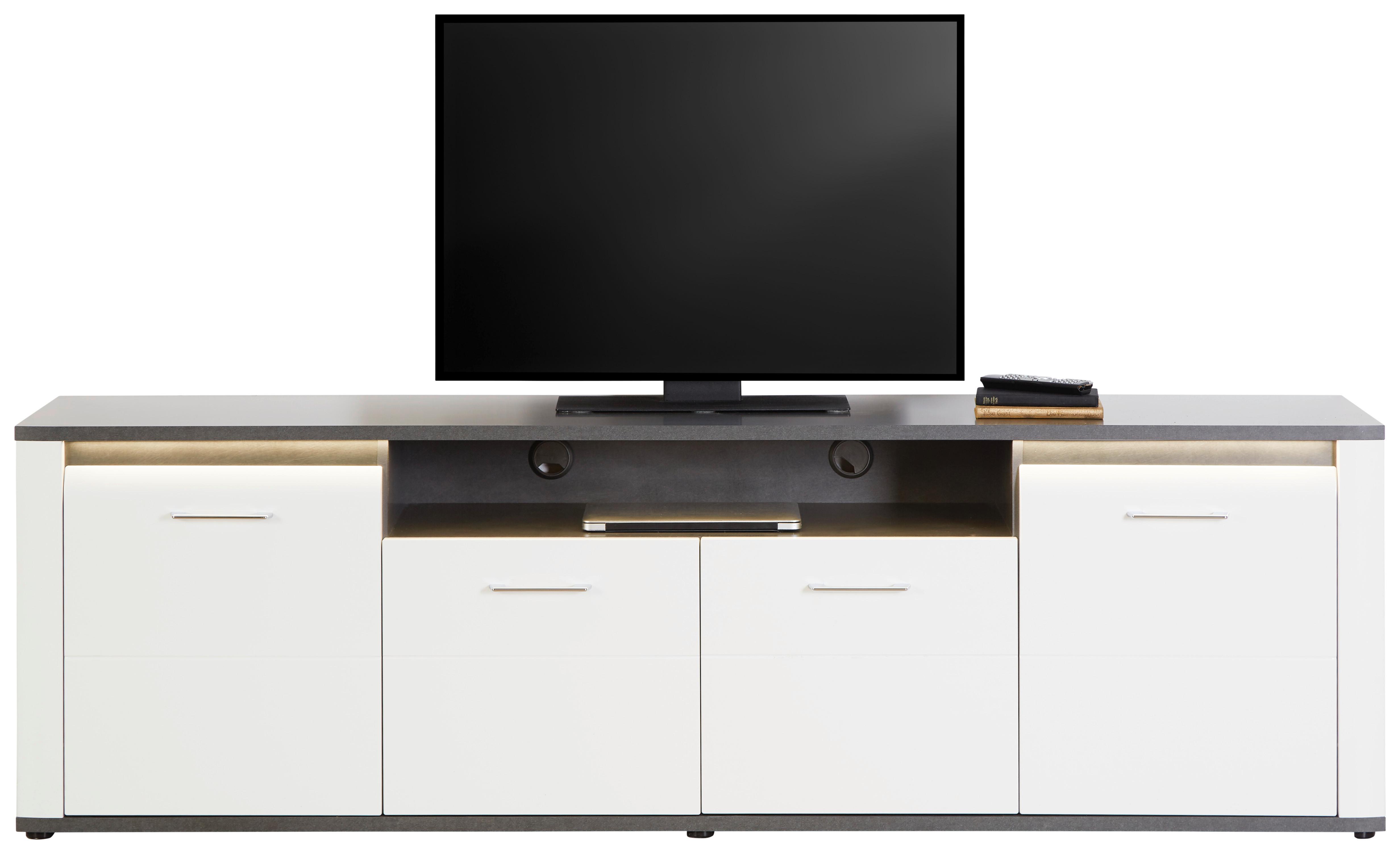 Comodă TV Alassio - alb/culoare lemn stejar, Modern, material pe bază de lemn (203,6/62/40,5cm) - Modern Living