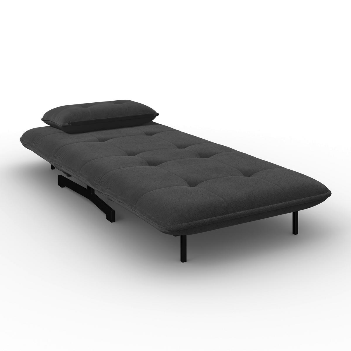 Schlafsessel Luna Bouclé Dunkelgrau - Dunkelgrau/Schwarz, MODERN, Textil/Metall (92/40/66cm) - Bessagi Home