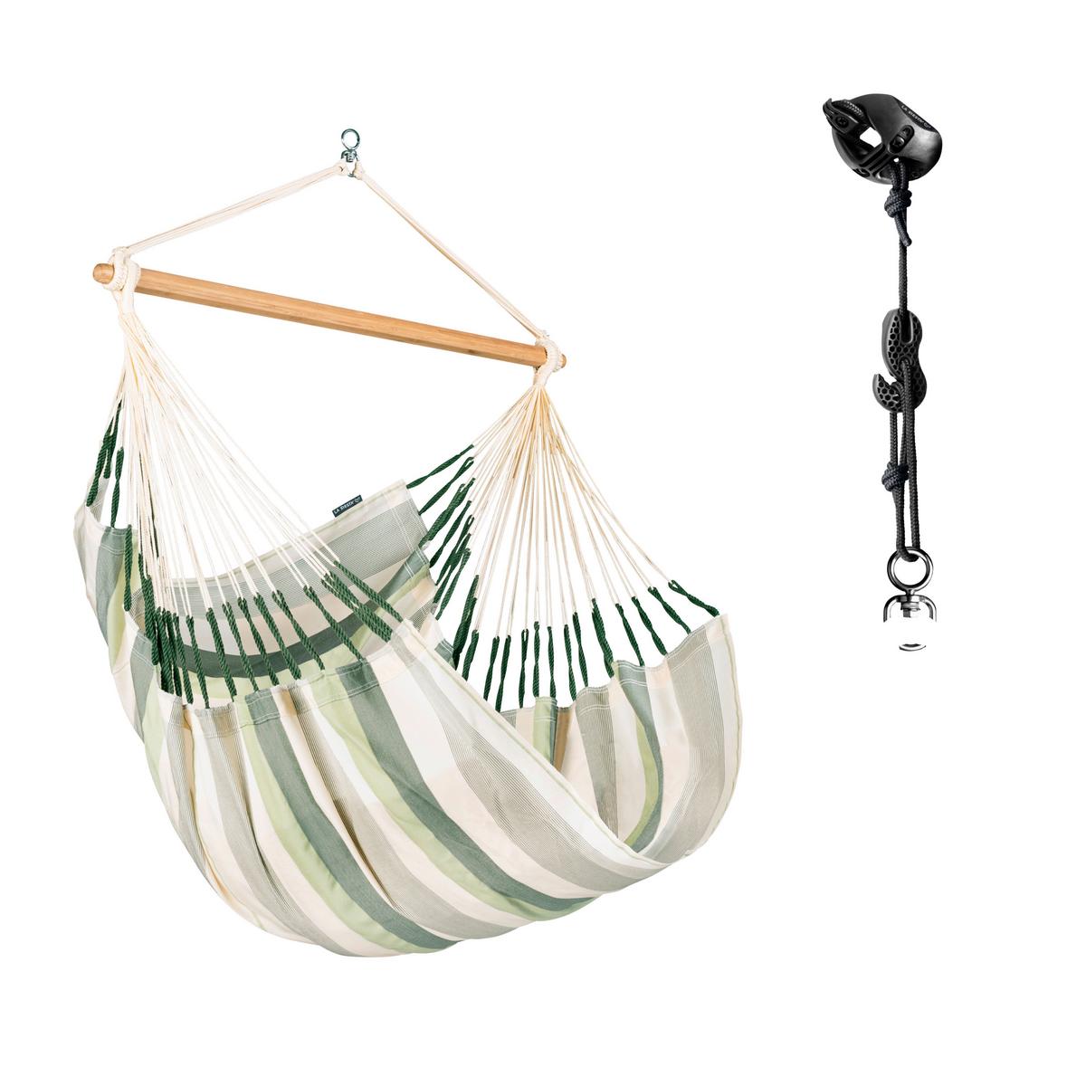 Hängesessel Comfort Hammock Chair Outdoor Weiß/Grün/Grau - Hellgrau/Weiß, KONVENTIONELL, Holz/Textil (110/160/180cm) - La Siesta