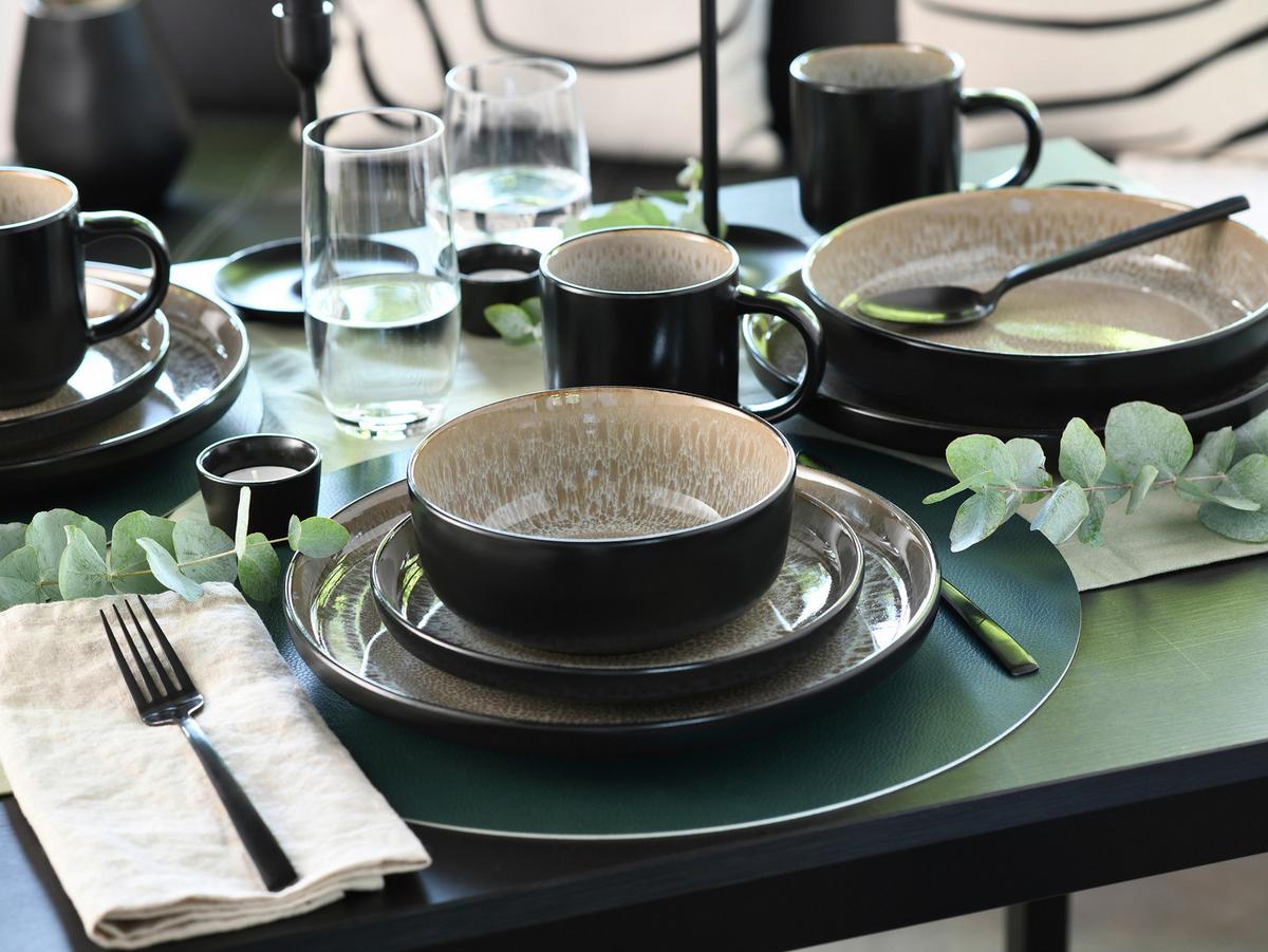 Jedilni Servis Nordic Fjord Beige, 16-Delni - črna/bež, Basics, keramika - Creatable