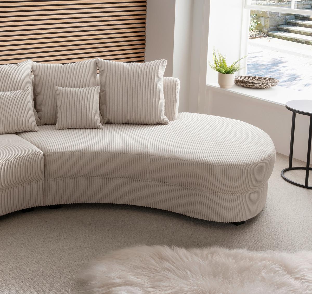 Wohnlandschaft Limoncello m. Hocker ca.300x160cm Beige Cord - Beige/Schwarz, Design, Kunststoff/Textil (300/160cm) - Livetastic