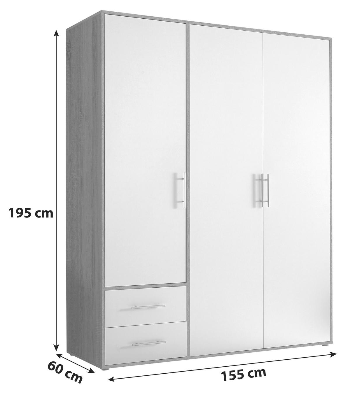 Ormar S Klasičnim Vratima Valencia - bijela/boje aluminija, Moderno, drvni materijal/plastika (155/195/60cm) - MID.YOU
