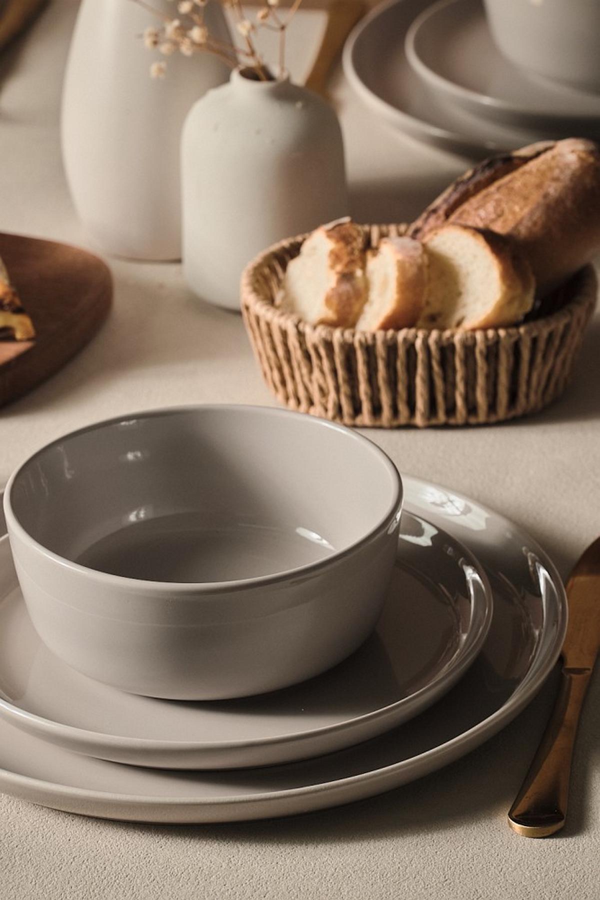 SERWIS OBIADOWO-ŚNIADANIOWY COLORI GRIGIO - szary, Trend, ceramika - Novel