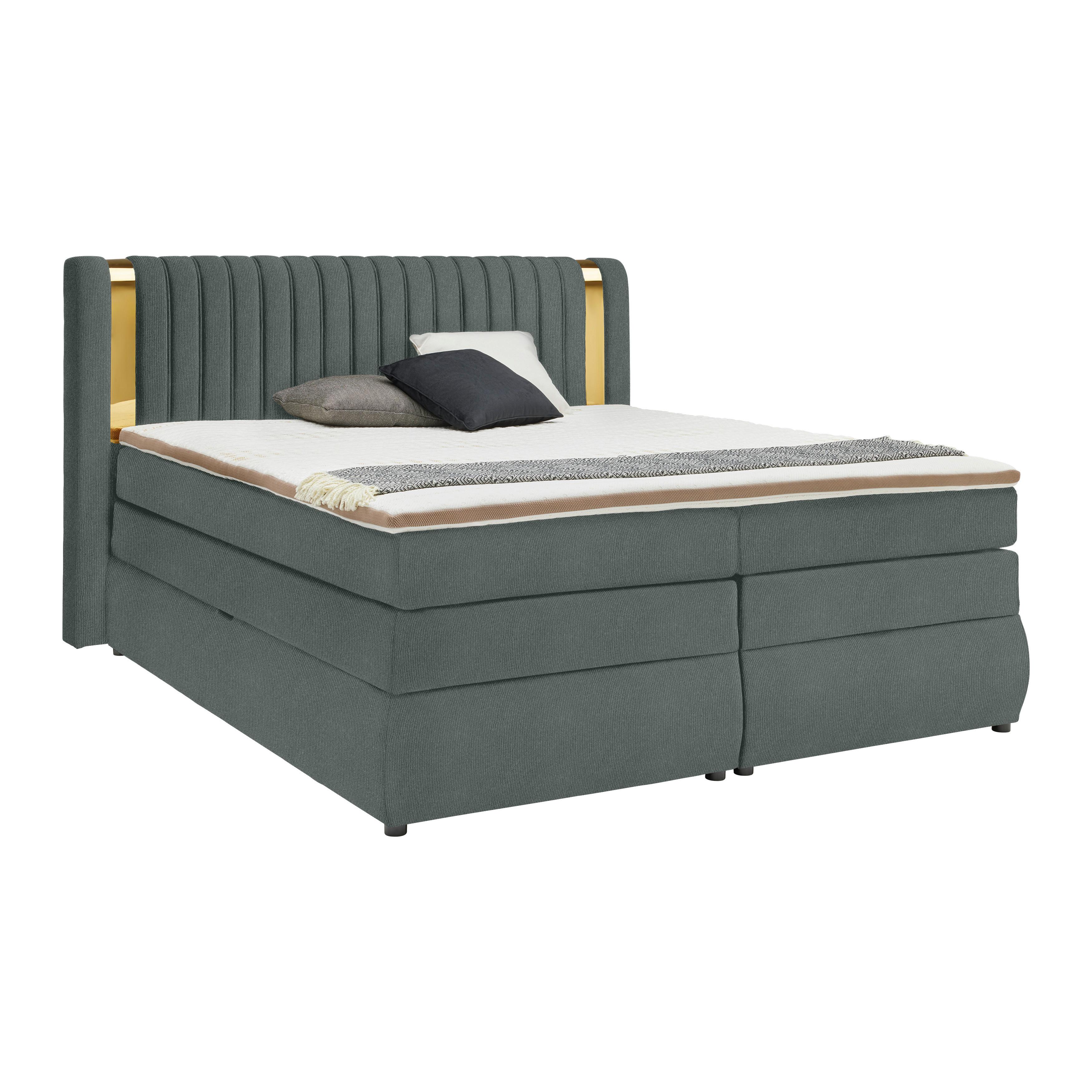 Boxspringbett Minola Gold Graphitfarben ca. 180x200cm - Graphitfarben/Schwarz, KONVENTIONELL, Kunststoff/Textil (180/200cm) - Premium Living