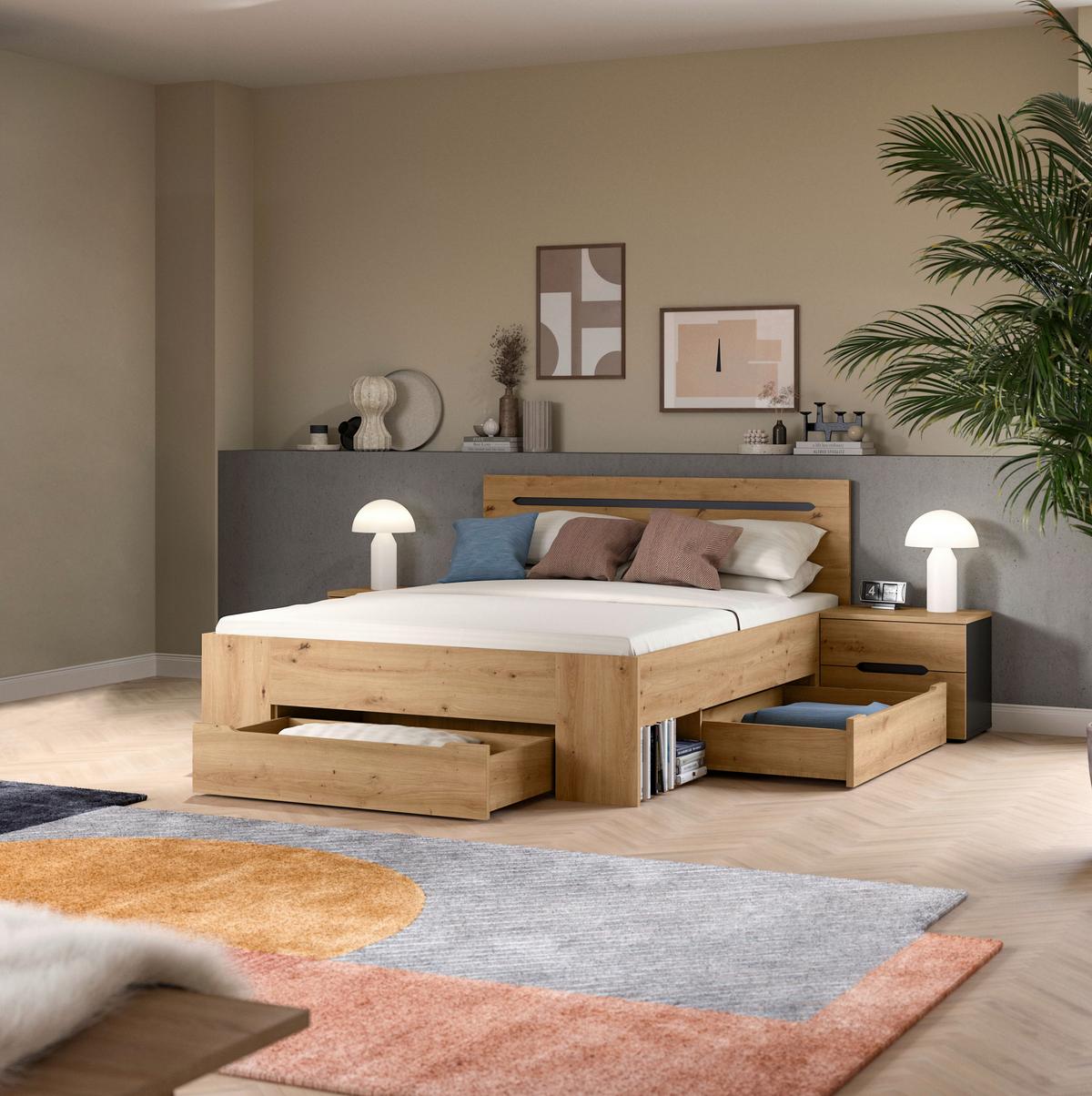 Schlafzimmer CANU 3-teilig Eiche Artisan, Grau - Eiche Artisan/Grau, MODERN, Holzwerkstoff (244/87/205cm) - MID.YOU