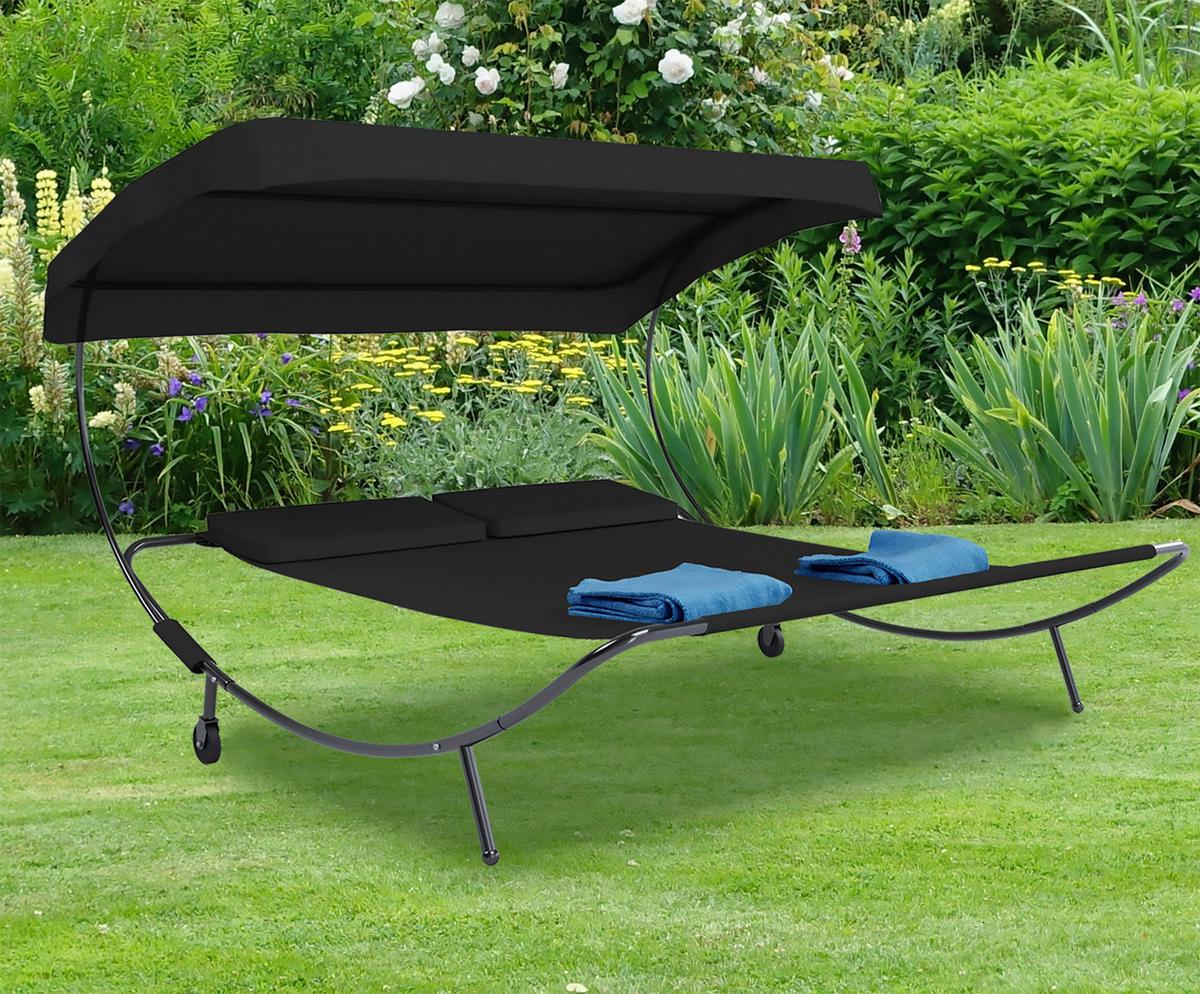Dvojni Vrtni Ležalnik Bindox, Črna - črna, Basics, kovina/tekstil (130/137/200cm) - Gardenson