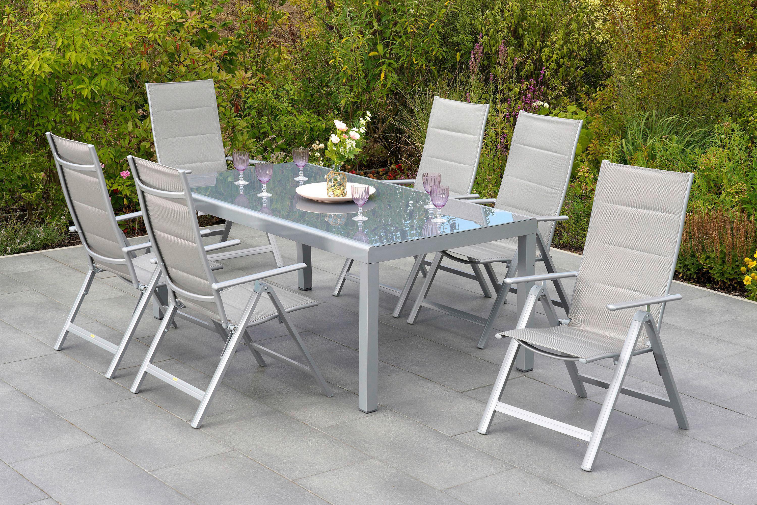 Gartentisch ca. 190x100 cm Alu Silber/Glas - Silberfarben, MODERN, Glas/Metall (190/100/75cm) - Gardenson