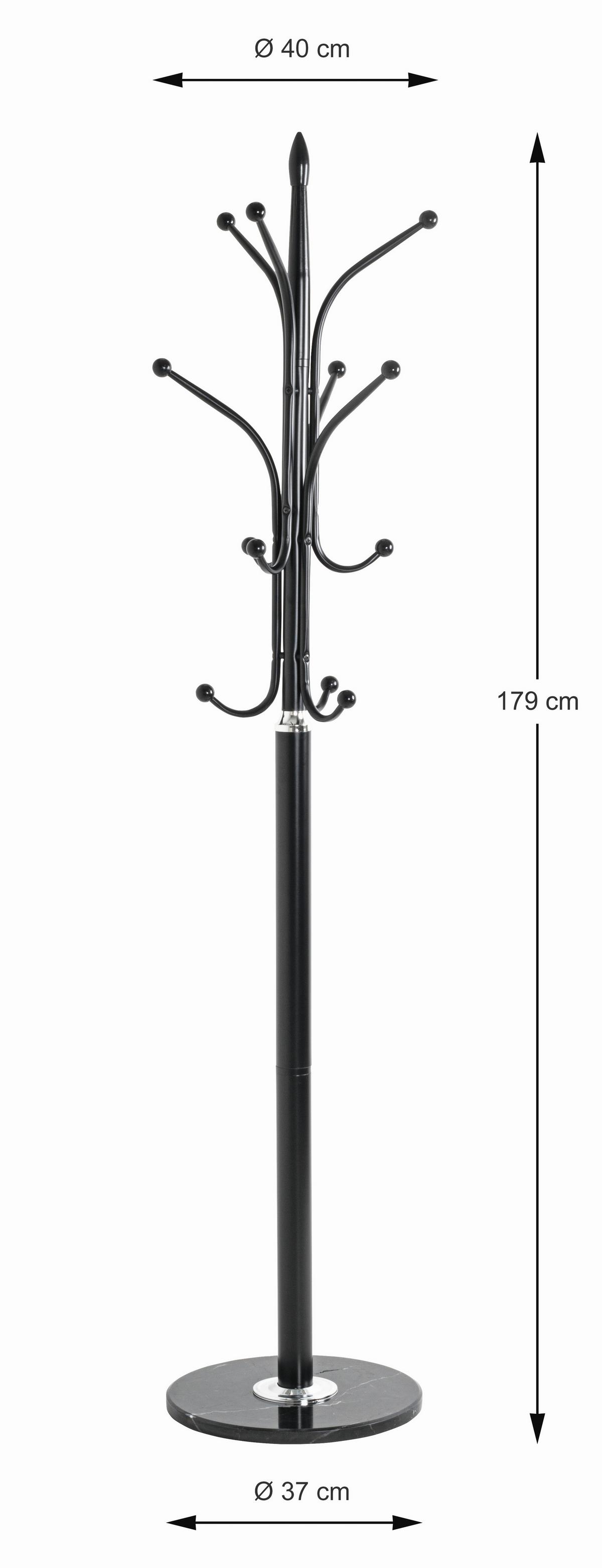 STOJAK NA UBRANIA MOBI - czarny/kolor chromowy, Design, kamień/metal (40/179/40cm) - Carryhome