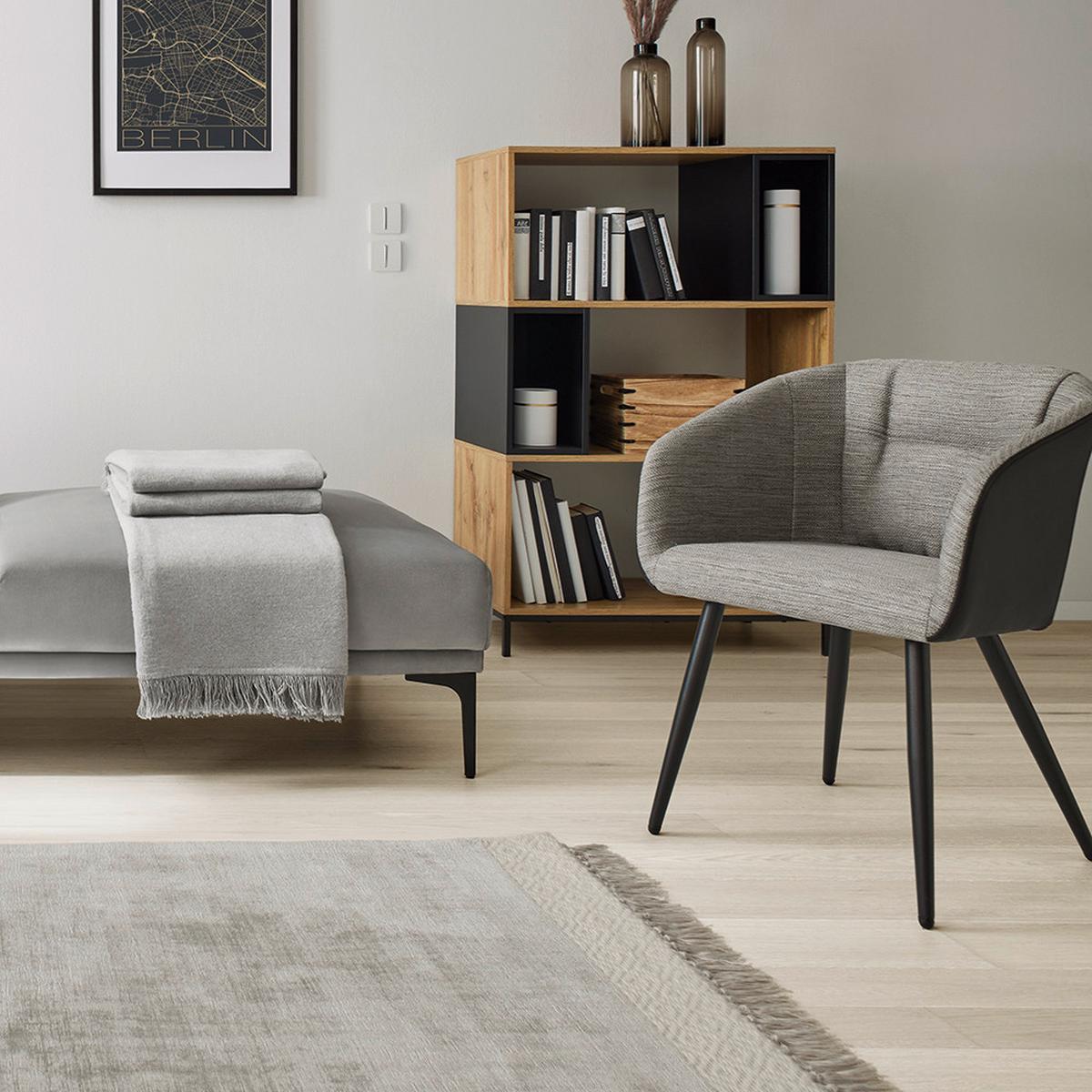 KRZESŁO Z PODŁOKIETNIKAMI BIANCO - czarny/szary, Modern, skóra/metal (55,5/75,5/58cm) - Bessagi Home