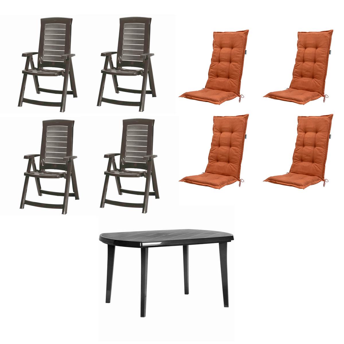 Gartentischgruppe Aruba/Elise 9-tlg. Grau/Terracotta - Terracotta/Graphitfarben, MODERN, Kunststoff/Textil (90/95/137cm) - Gardenson