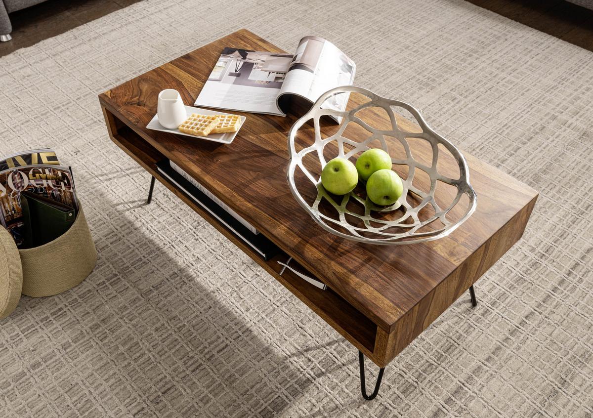 Couchtisch in Sheeshamfarbe Echtholz - Sheeshamfarben/Schwarz, MODERN, Holz/Metall (100/50/40cm) - MID.YOU