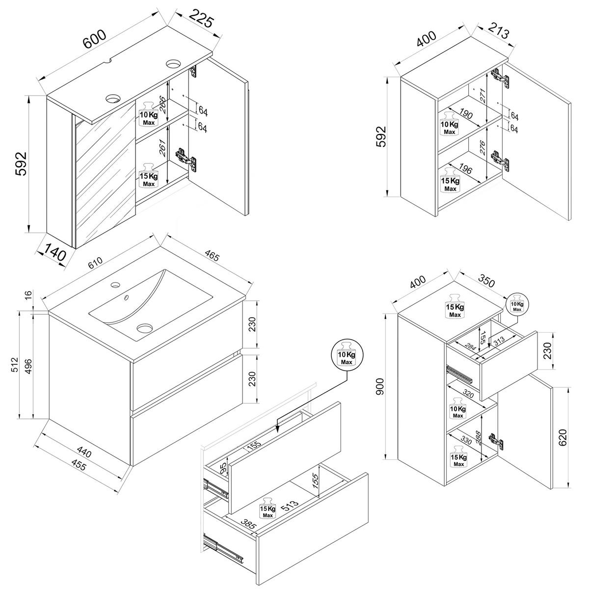 Badezimmer Cosila - Honigeiche/Weiss, Trend, Keramik/Holzwerkstoff (101cm) - MID.YOU