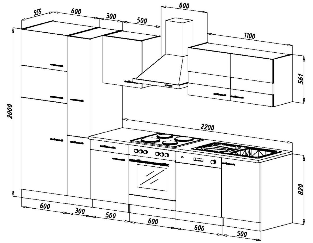 Küchenblock ECONOMY 310 Grau/Eiche B: ca. 310 cm - Eichefarben/Grau, Basics, Holzwerkstoff (310cm) - Respekta