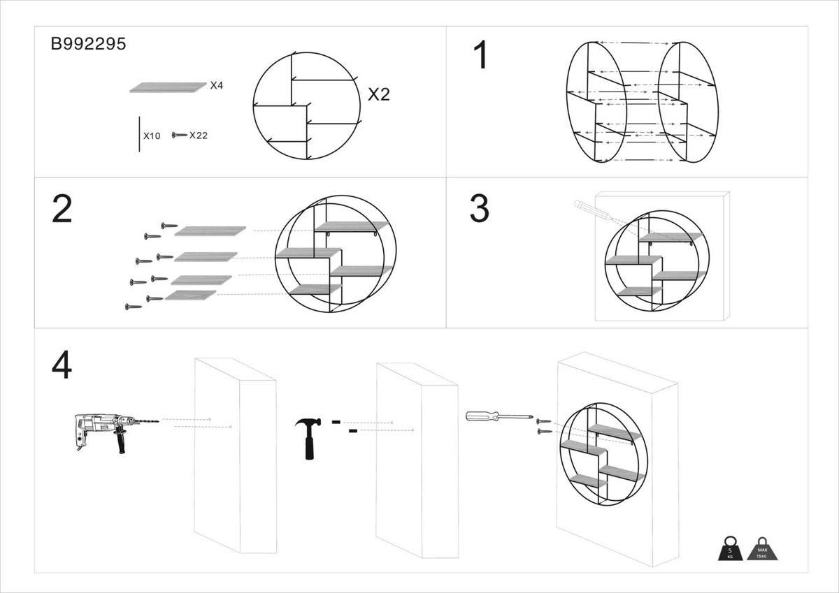 Stenski Regal Rom 1, Kovina, Les, Ø 70 Cm - črna/barve pinije, Moderno, kovina/leseni material (70/70/15cm) - Mömax
