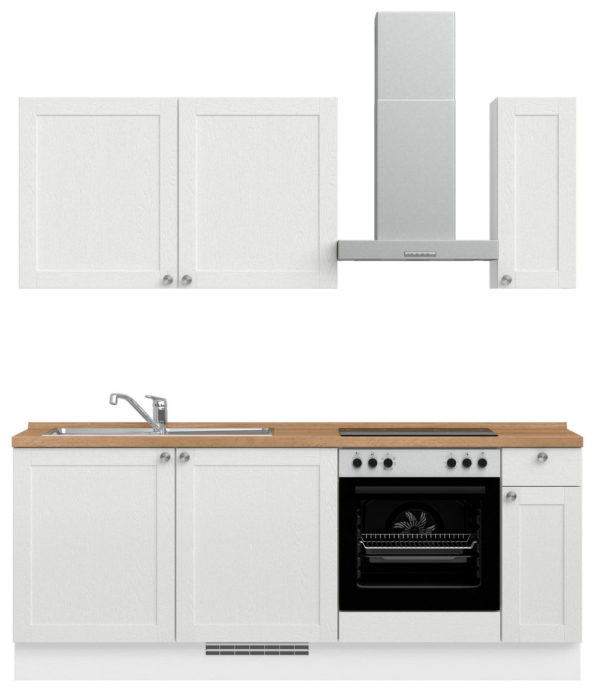 Küchenblock Frame Low m. Geräten Weiß - Edelstahlfarben/Eichefarben, MODERN, Holzwerkstoff/Metall (210cm) - Nobilia
