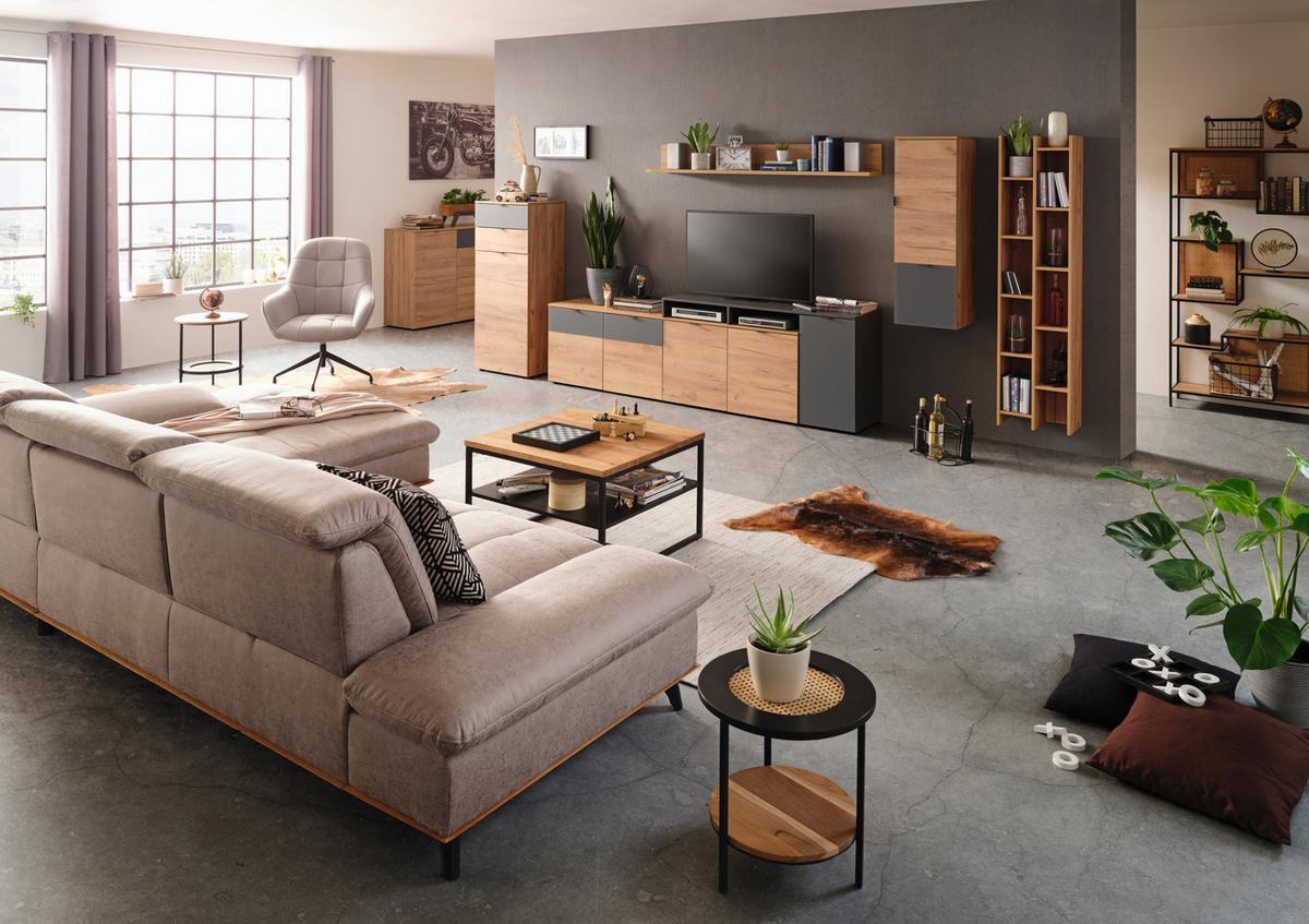TV-Element in Graphit/Eichefarben - Eichefarben/Graphitfarben, MODERN, Holzwerkstoff/Metall (193/57/41cm) - Premium Living
