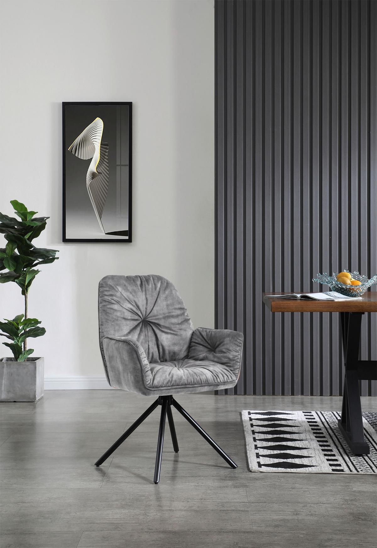 Naslanjač Vintage, Siva, Vrtljiv - siva/črna, Moderno, kovina/tekstil (61/90/59cm) - Livetastic