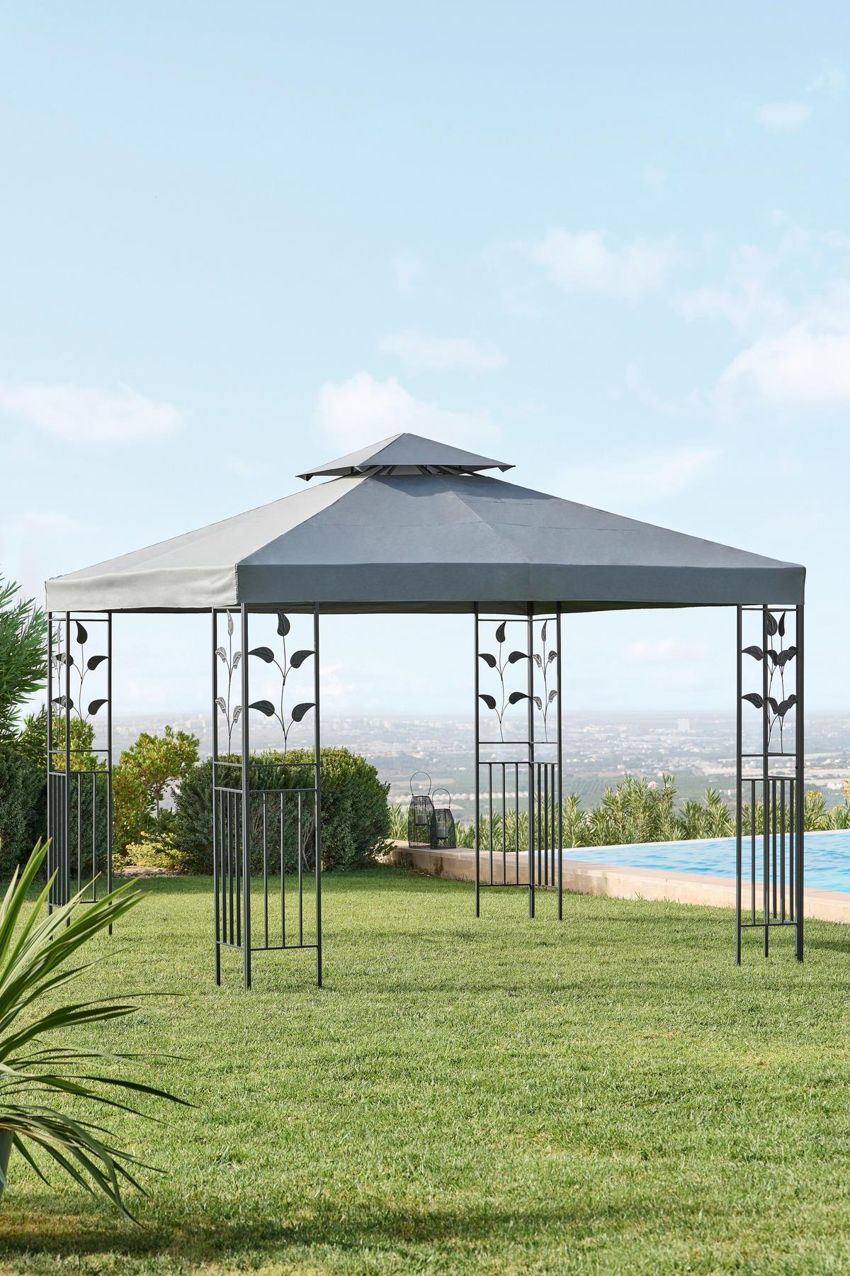 Paviljon Manila, Temno Siva - temno siva/antracit, Moderno, kovina/tekstil (297/267/297cm) - Modern Living