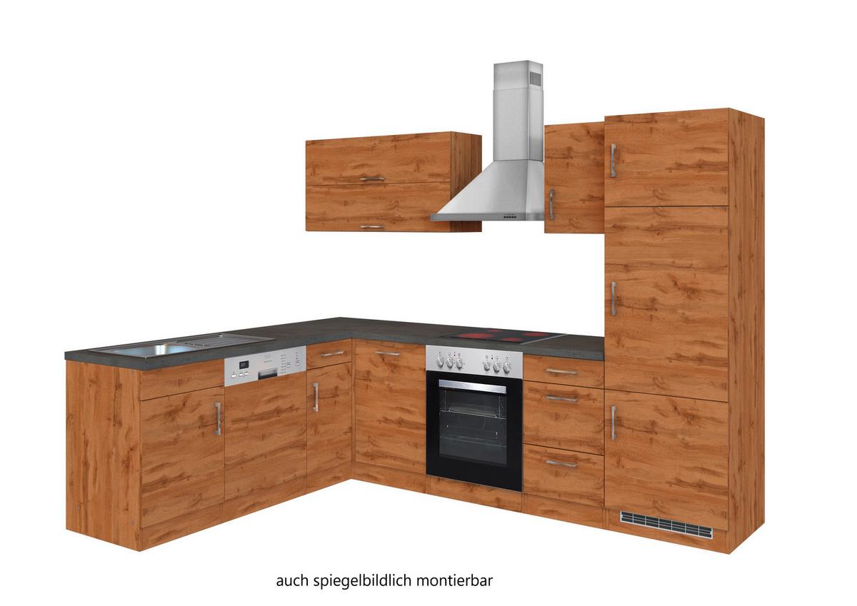 Eckküche Winkelblock mit Geräten ca. 210x270 cm Eiche - Chromfarben/Schieferfarben, MODERN, Holzwerkstoff/Metall (210/270cm) - Held