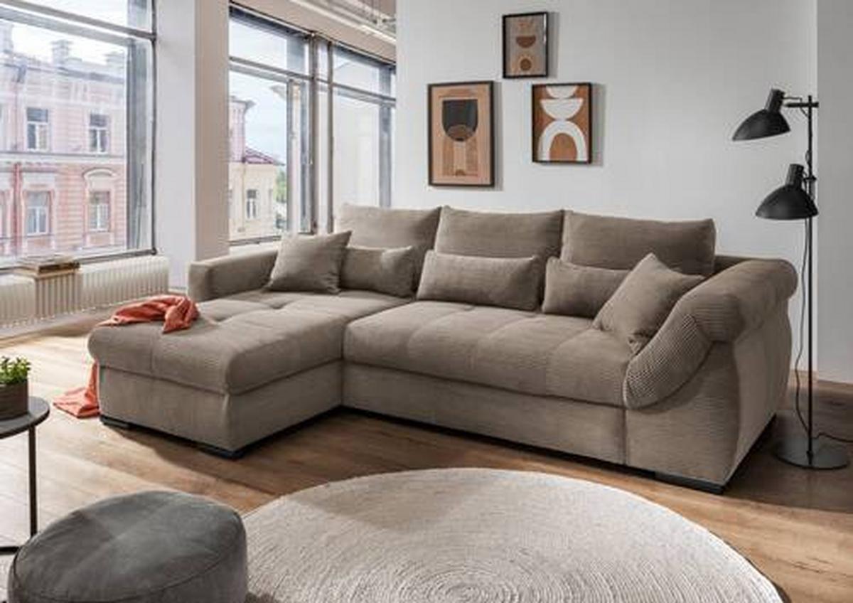 Wohnlandschaft Frederico Graubraun Cord - Graubraun/Schwarz, MODERN, Holz/Textil (188/302cm) - MID.YOU