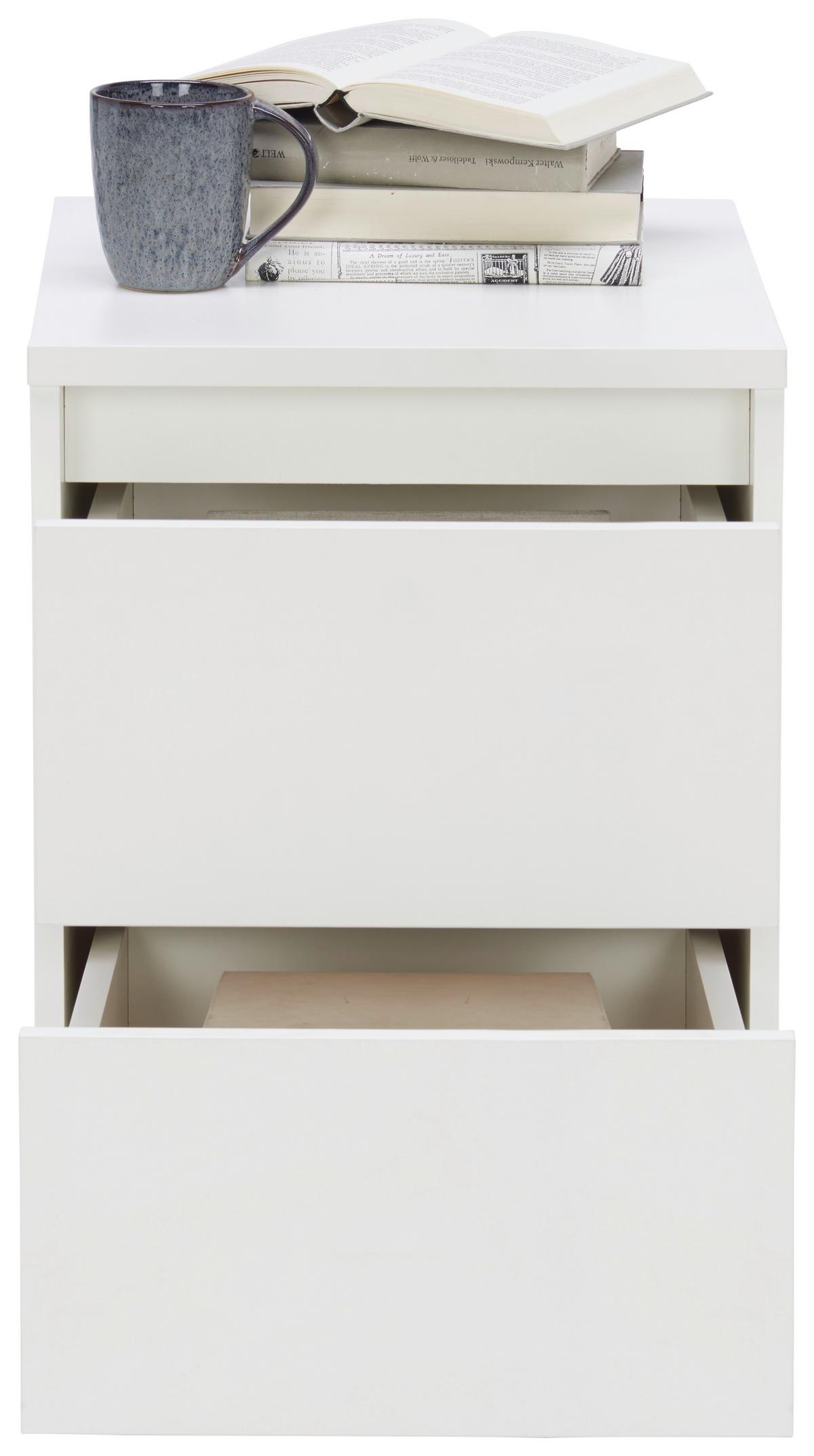 SZAFKA NOCNA LINE - biały/kolor aluminiowy, Design, materiał drewnopochodny/tworzywo sztuczne (40/55/48cm) - Carryhome